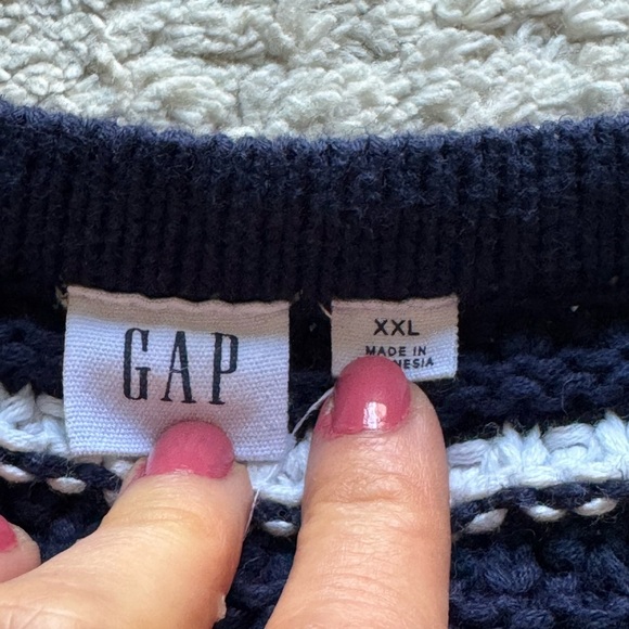 Gap sweater jacket navy blue white striped gold buttons cotton knit preppy XXL - Picture 3 of 10